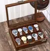 Caja de Almacenamiento para Relojes Madera de Nogal Negro Patrón de Madera Caja de Joyería Retro Caja de Almacenamiento de Madera para Joyería, Collares, Pulseras, Aretes