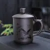 Caneca de Chá para Escritório de Areia Roxa Mineral Original com Gravação, Caneca de Água Grande Personalizada com Tampa, Xícara de Chá, Caneca de Cerâmica, Personalizada