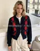 Nuevo Cárdigan de Punto para Mujer Otoño Estilo Retro Francés con Patrón de Diamantes y Cuello Solapa, Abrigo Suéter de Cachemira Holgado con Jacquard de Color Contrastante