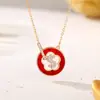 Collar Original de Ágata Roja de Riqueza Anual para Mujer Plata de Ley 925 Nuevo Estilo Chino Cadena para Clavícula Flor Rosa Dorada Joyería
