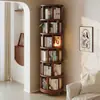 Estantería giratoria de 360 grados de madera maciza, independiente para la sala de estar, integrada contra la pared, estantería rinconera móvil para niños