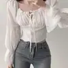 Protetor Solar Pure Snow Manga Longa Uma Alça Sexy Estilo Francês Suave Camisa Curta Top Feminino Outono Novo