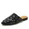 Diadema Tejida Metálica Estilo Europeo y Americano Medias Zapatillas de Verano para Mujer Punta Fina Suela Plana Sandalias Versátiles para Exteriores 5033-16
