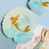 Conjunto de Talheres Descartáveis para Festa de Aniversário Sereia Azul Crianças Menina Decorativo Estampagem a Quente Bandeja de Papel Copo de Papel Tigela de Papel