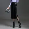 Falda Midi Bodycon Ajustada de Cintura Alta Nueva Otoño 2026 con Detalle de Botones Retro Falda de Piel Sintética para Mujer