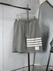 Pantalones Cortos Casuales de Verano para Hombre de Alta Calidad con Cuatro Rayas y Cordón, Hechos de Algodón Puro Piqué