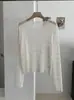 KEKEZOON Cubre Traje Crochet Hueco Manga Larga para Mujer Encaje de Ola Cuello Redondo Color Sólido Transparente Top para Superponer 8905