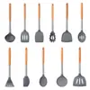 Nuevo Juego de Utensilios de Cocina de Acero con Mango de Madera y Silicona para el Hogar, Cocina, Sartén Antiadherente Resistente a Altas Temperaturas, Juego de 11 Piezas
