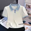 Camiseta de Manga Corta con Hombro Normal para Mujer Talla Grande, Nuevo Estilo Verano 2026, Top Elegante tipo Polo Falso de Dos Piezas, Camisa Polo Elegante