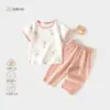 Conjunto ligero de dos piezas para bebé de verano, Ropa de bebé 100% algodón Clase A, Traje de aire acondicionado para recién nacido, Pijama, Conjunto 100% algodón