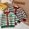 Suéteres suaves para niños y niñas 2025 Otoño Cárdigan de punto para niños Tops Primavera y Otoño Estilo coreano Tops a rayas