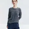 Kang Sai Ni Suéter de Punto Rayado 100% Cachemira Cuello Redondo para Mujer Cálido Agradable a la Piel Suéter Simple Versátil Capa Base