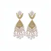 Perla Lunar~Pendientes de Borla de Zircón y Perla de Gipsófila, Pendientes de Lujo Ligero de Gama Alta, Pendientes de Banquete para Novias