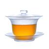 Juego de Té Kung Fu de Vidrio Resistente al Calor Totalmente Hecho a Mano Estilo Japonés Tazón de Tres Piezas con Tapa Cafetera de Té Mandarina Verde Pequeña Taza de Té para Ceremonia de Té con Tapa