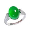 Anillo Versátil de Nuevo Estilo Chino Plata de Ley Ágata Calcedonia Comparable al Jadeíta Verde Zhengyang Blanqueador Moda Modelo Femenino