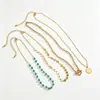 Set de Collar Apilado Multicolor Turquesa Estilo Vacacional Retro Cuentas Redondas Colgantes Redondos Cierre OT Cadena para Clavícula