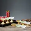 Portavelas de Loto de Vidrio Aleado, Adorno de Templo Budista, Base de Lámpara de Loto de Aceite de Mantequilla, Soporte de Lámpara de Aceite de Mantequilla, Juego de Tres Colores para Ofrenda a Buda, Al por Mayor