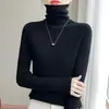 Suéter feminino para outono e inverno, nova peça de alta costura pronta para usar, tricô com gola alta empilhada, corte justo, manga longa, blusa básica de gola alta