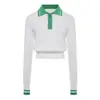 Roupas Esportivas Personalizadas de Tricô com Cores Contrastantes, Mangas Longas, para Golfe e Tênis Feminino, Tops Esportivos Versáteis, Roupas Fitness e Yoga para Mulheres