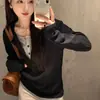 Estilo perezoso algodón copo de nieve falso dos piezas color contrastante casual caída manga larga top