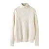 100% Lana Pura Cuello Alto Tejido Trenzado Ropa de Punto para Mujer Otoño e Invierno Tejido de Punto Trenza de Cable Retro Ajustado Exterior Cálido Superior