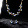 Corrente de Clavícula Exquisita com Diamantes Cintilantes e Cristal Azul Estilo Francês Retro da Idade Média Suit de Acessórios