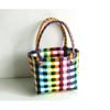 Bolsa de Cesta Pequeña Tejida Color Viento Bolsa Cuadrada Cesta Portátil para Verduras Bolso de Hombro Combinación para Picnic y Fotos Bolso de Playa