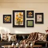 Sofá Retrô Francês Parede de Fundo Pintura Decorativa Girassol Estilo Vintage Sala de Estar Nova Pintura de Pendurar Combinação de Flores Mural