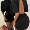 Novo Vestido Mini Feminino de Verão Moda Estilo Y2K Cor Sólida Gola Alta Sexy Costas Abertas Cintura Marcada Franzido Slim