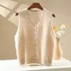 Chaleco cárdigan de punto cepillado para mujer, Nuevo Otoño/Invierno, Cachemir Lana, Cuello en V, Color Sólido, Sin Mangas, Chaleco de Capa