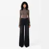 Jeans Feminino Simples e Luxuoso, Caimento Relaxado/Levemente Flare Solto de Cintura Alta, Perna Larga Reto Emagrecedor Stretch Preto e Cinza, Novo Modelo Outono 2026
