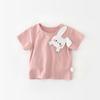 Nova camiseta de bebê feminina de manga curta estilo coreano de verão com aplique de coelho infantil moda fina fofa