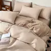 Conjunto de Roupa de Cama Muji de Tecido Waffle com Quatro Peças, Lençol 100% Algodão Puro, Capa de Edredom, Lençol com Elástico, Roupa de Cama de Luxo Leve de Alta Qualidade
