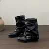 Botas de montar retro de tacón grueso para mujer, nueva colección de otoño 2026, con diseño de pierna apilada, estilo vaquero occidental y botines de punta