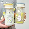 Taza de agua linda de gato para estudiantes mujeres, portátil, anticaída, con separador de té y pajilla, alto valor estético, adecuada para niñas, vaso de plástico de doble uso