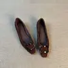 Zapatos slip-on retro de punta cuadrada, hebilla cuadrada baja, color morado suave, para ir al trabajo, versátiles, de mujer, mate, con estampado de leopardo