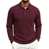 Camisa Polo Casual de Punto Trenzado Jacquard para Hombre de Manga Larga con Rayas Verticales y Cuello Camisero, Primavera y Otoño, Disponible para Venta Transfronteriza