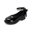 Zapatos de piel para niña 2023 Nuevo Mary Jane Lazo de perlas Zapatos de piel negros para niña estudiante de actuación infantil