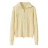 Cable de 7 Pines Ligeramente Más Grueso Suéter de Cachemir con Mangas Raglán Solapa Cremallera de Doble Extremo Cardigan de Punto para Mujer Top Invierno