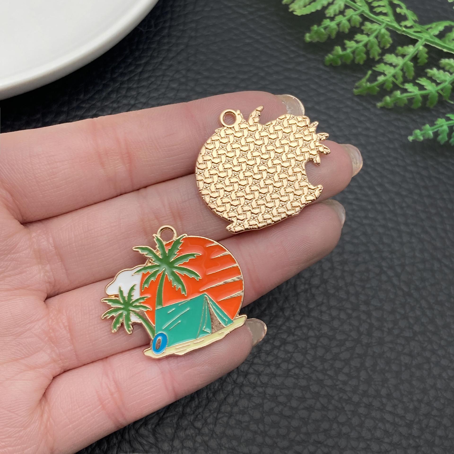 21769-XD-橙色kc金滴油锌合金露营旅行风景度假风椰子