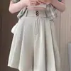 Falda short de traje de gasa de seda helada para mujer, estilo fino de verano, nuevo modelo 2026, talla grande, pantalones anchos de cintura alta elástica hasta la rodilla