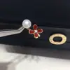 Anillo de Perla de Agua Dulce Natural de Zhuji, Joyería de Perlas Flor Pequeña Roja de Año Nuevo, Diseño Abierto Ajustable, Suministro al por Mayor