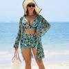 Kaida Nueva Moda Europea y Americana Sexy Multicolor Estampado Bikini para Mujer BIKINI Traje de Baño de Tres Piezas para Mujer
