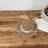 Chapéu de Palha Trançado com Renda Estilo Férias de Verão para Crianças, Chapéu de Sol com Malha Vazada Respirável, Chapéu de Sol para Praia