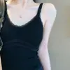 Camisola balletística delicada e sexy com renda emendada, versátil com bojos embutidos, top de alça fino estilo coreano para usar como outer or underwear