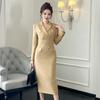 Otoño 2026 Nuevo Estilo Profesional Elegante para Ir al Trabajo Cuello de Solapa Cintura Ceñida Vestido Bodycon Traje Vestido Largo 50562