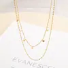 Collar de Acero de Titanio con Lentejuelas Brillantes Que No Se Desvanecen, Cadena Doble Apilada para Clavícula de Verano para Mujer, Accesorios de Lujo Ligero