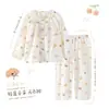 Pijama elegante y de alta gama para niñas para primavera y otoño, algodón nube de manga larga, nuevo modelo 2026, ropa de casa para niños y niñas mayores