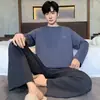 Pijamas populares de algodón puro para hombre, manga larga para primavera y otoño, nuevo conjunto de ropa de casa de otoño para hombre 2026, talla grande, se puede usar fuera