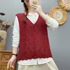 Chaleco de Punto para Mujer 2026 Otoño Nuevo Vintage Artístico Calado Patrón de Diamantes Chaleco Suéter